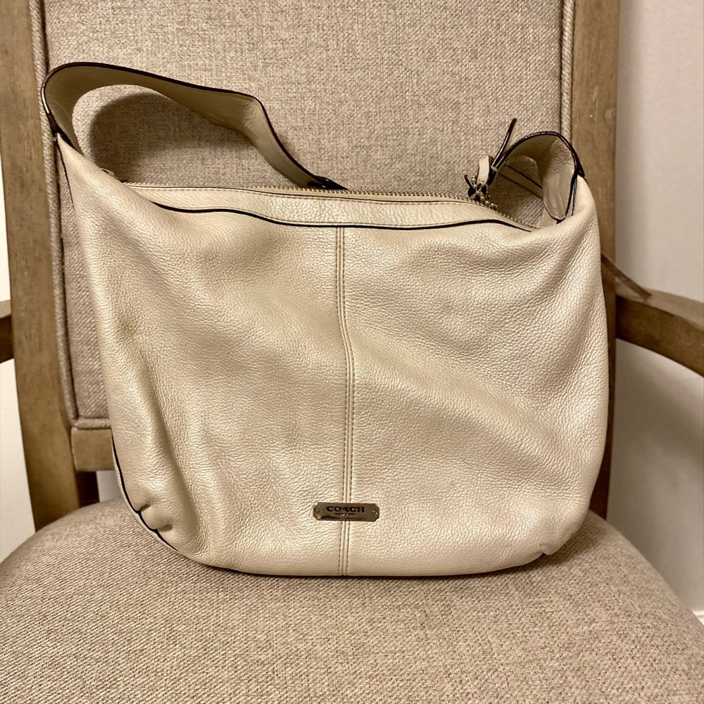 Coach Pebbled Leather Shoulder Hobo in Cream